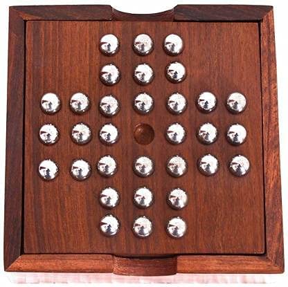 Wooden Solitaire Board Game and Tic-Tac 2 in 1 Game - Chess'n'Boards