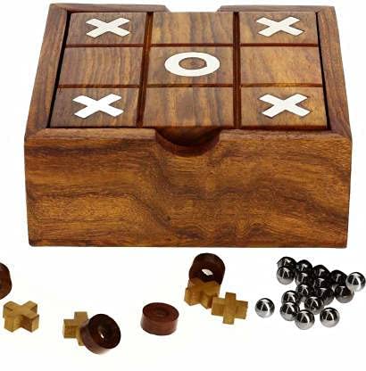 Wooden Solitaire Board Game and Tic-Tac 2 in 1 Game - Chess'n'Boards