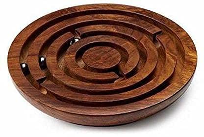 Handcrafted Wooden Round Labyrinth Ball Maze Puzzle Board Game - Chess'n'Boards