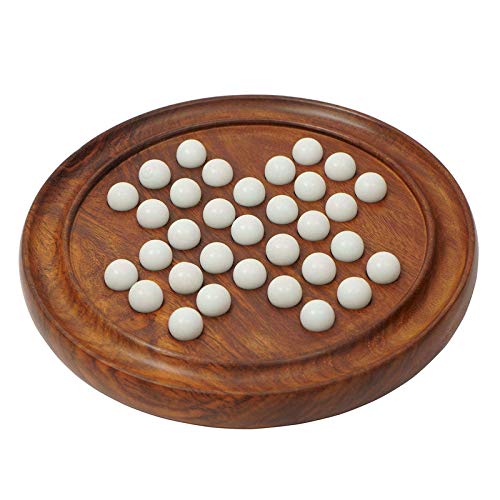 Wooden Solitaire Board Game in with Glass Marbles/ Brain-vita Unique Game 9" - Chess'n'Boards