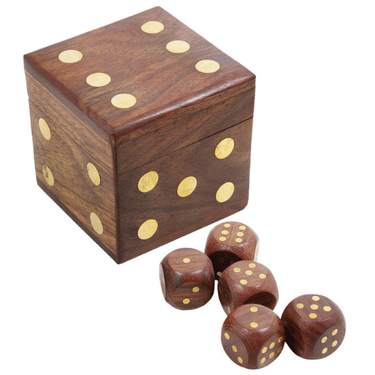 Wooden Dice Box | Handcrafted Box and 5 Dice Set - Chess'n'Boards