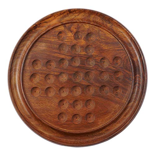 Wooden Solitaire Board Game in with Glass Marbles/ Brain-vita Unique Game 9" - Chess'n'Boards