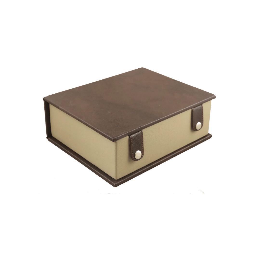 Fawn Leatherette Book Style Chess Box with MInimalist Chess Pieces Leatherette - Chess'n'Boards