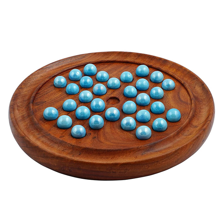 Wooden Solitaire Board Game in with Glass Marbles/ Brain-vita Unique Game 9" - Chess'n'Boards