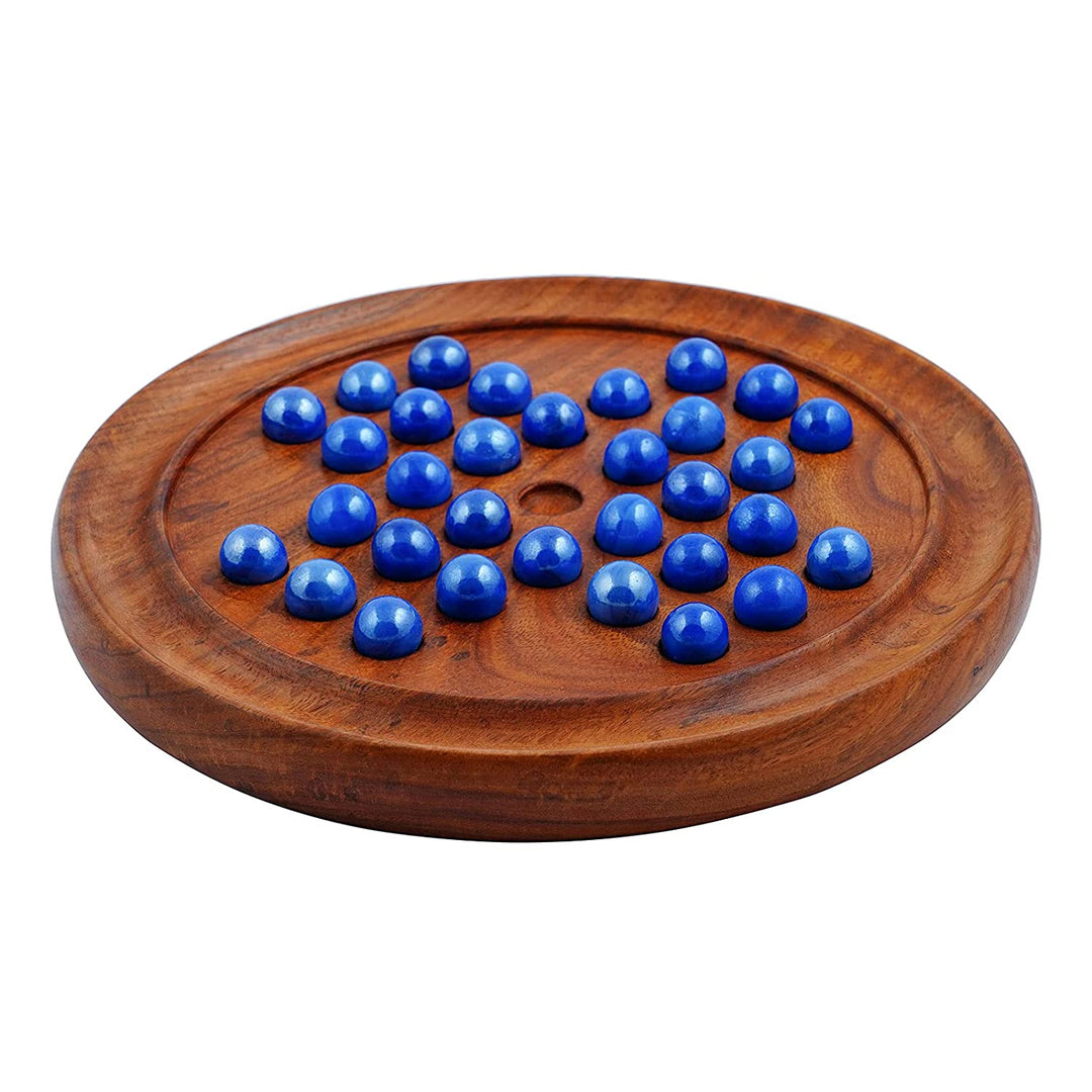 Wooden Solitaire Board Game in with Glass Marbles/ Brain-vita Unique Game 9" - Chess'n'Boards