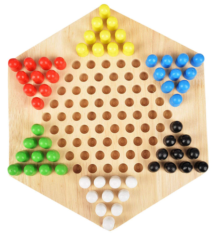 Traditional Hexagon wooden family game set, chinese checkers board with wooden Pegs - Chess'n'Boards