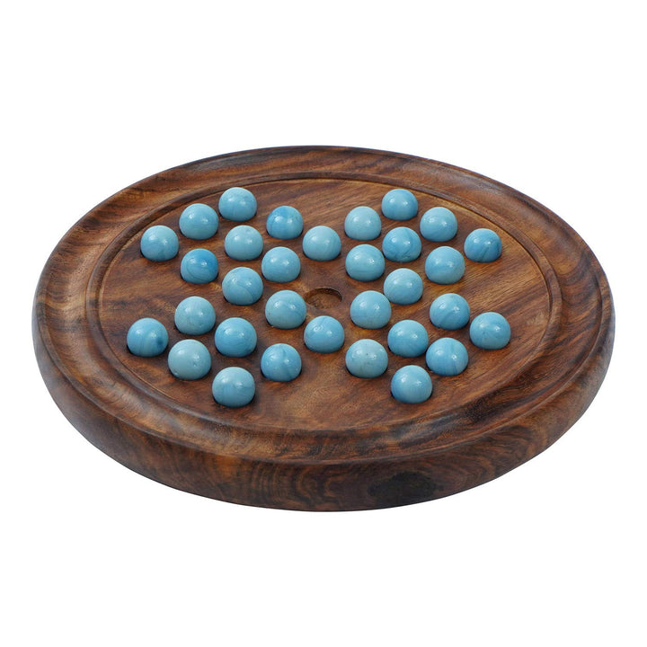 Wooden Solitaire Board Game in with Glass Marbles/ Brain-vita Unique Game 9" - Chess'n'Boards