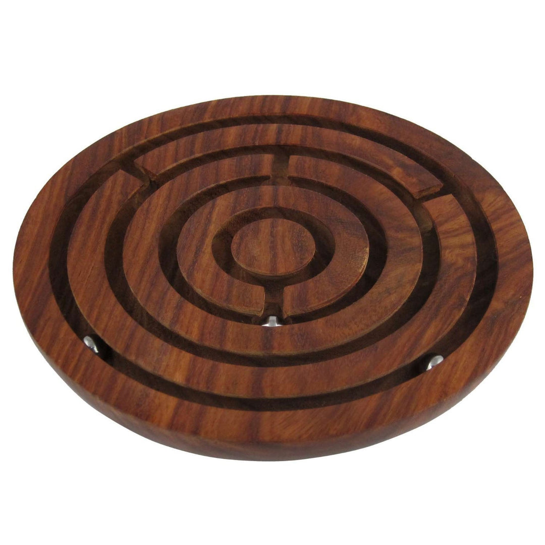 Handcrafted Wooden Round Labyrinth Ball Maze Puzzle Board Game - Chess'n'Boards