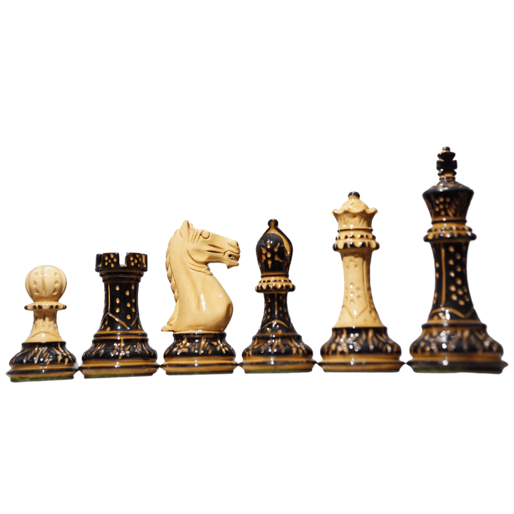 Pyrographed Classic -Staunton Style Tournament Chess set/ Burnt Boxwood Staunton Style Chess Pieces - Chess'n'Boards