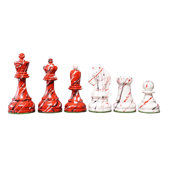 1950 Dubrovnik Bobby Fischer Reproduced Chess Pieces in Patterned Red and White Color - Chess'n'Boards