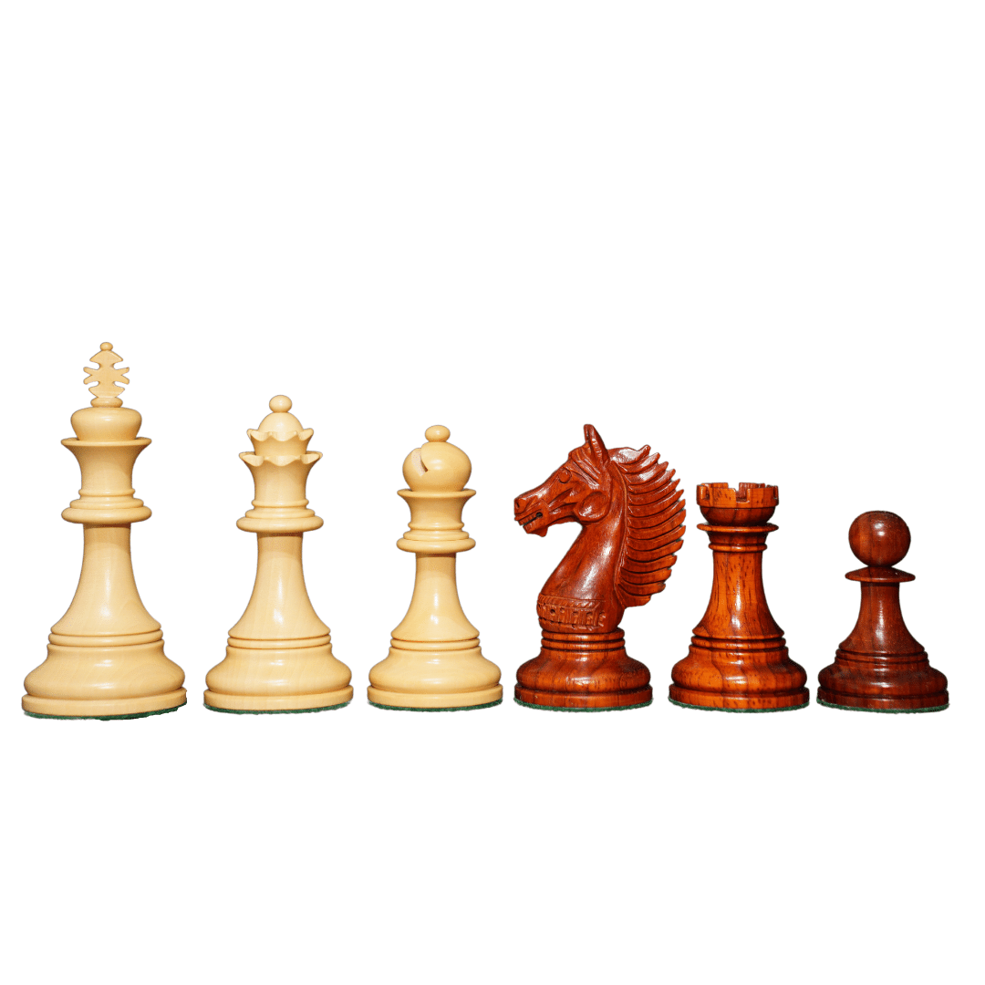 Copenhagen Series Staunton Style King's Bridle Triple Weighted Luxury Chess Pieces in Budrosewood - Chess'n'Boards