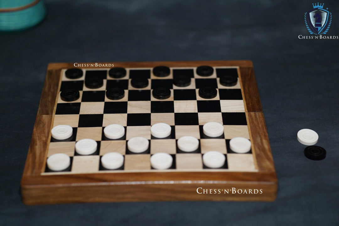 Handmade Camelbone Checkers/ Draught Pieces Call Checkers in Black & White Color - 30 mm Diameter - Chess'n'Boards