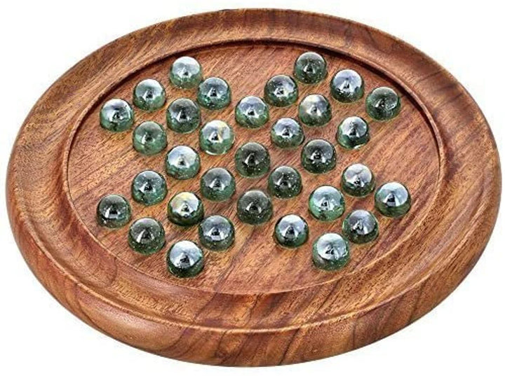 Oakwood Made Marble Solitaire Boards 9 inch - Glass Marbles Included - Chess'n'Boards