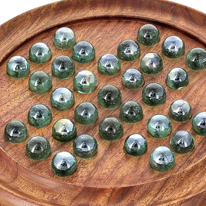 Oakwood Made Marble Solitaire Boards 9 inch - Glass Marbles Included - Chess'n'Boards
