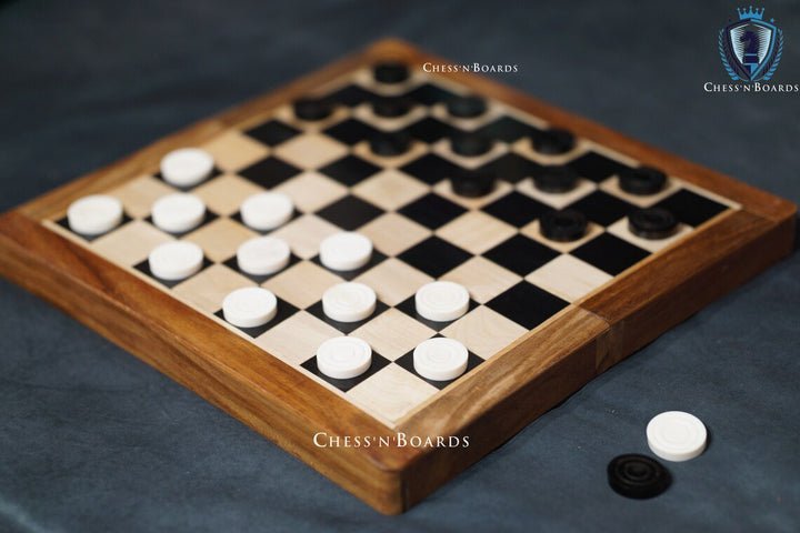 Handmade Camelbone Checkers/ Draught Pieces Call Checkers in Black & White Color - 30 mm Diameter - Chess'n'Boards