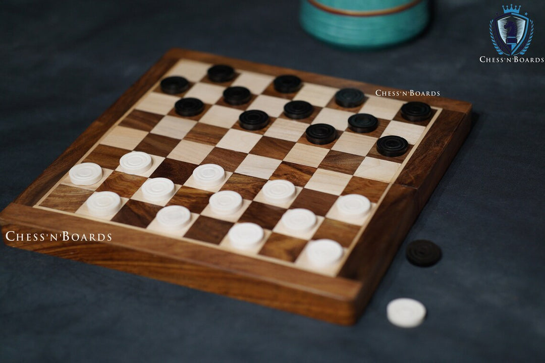 Handmade Camelbone Checkers/ Draught Pieces Call Checkers in Black & White Color - 30 mm Diameter - Chess'n'Boards