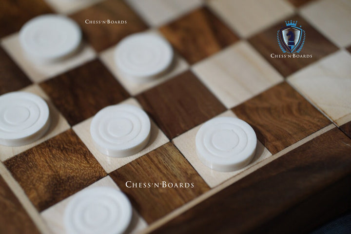 Handmade Camelbone Checkers/ Draught Pieces Call Checkers in Black & White Color - 30 mm Diameter - Chess'n'Boards