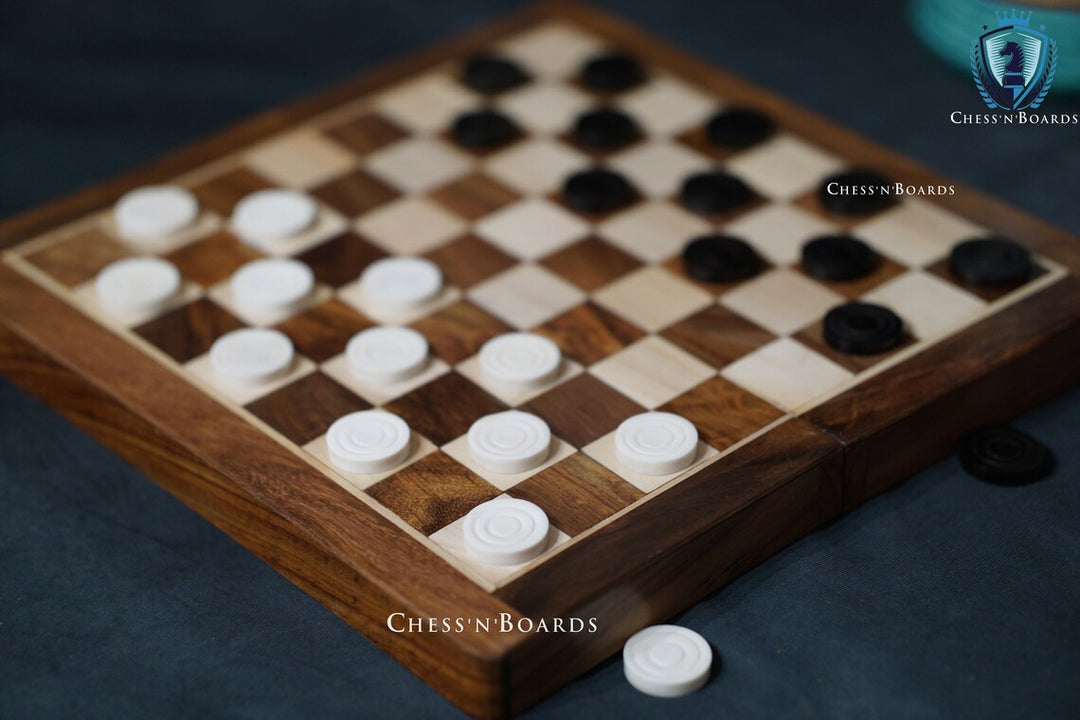 Handmade Camelbone Checkers/ Draught Pieces Call Checkers in Black & White Color - 30 mm Diameter - Chess'n'Boards