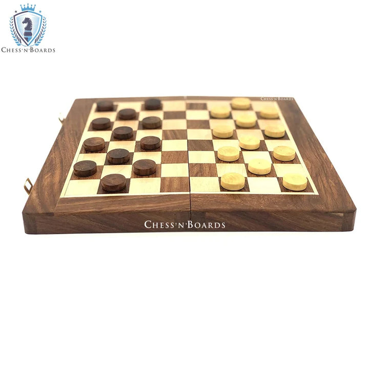 Checkers Set, Folding Checkers Board Game Set, Convertible Draught Storage Box - Chess'n'Boards
