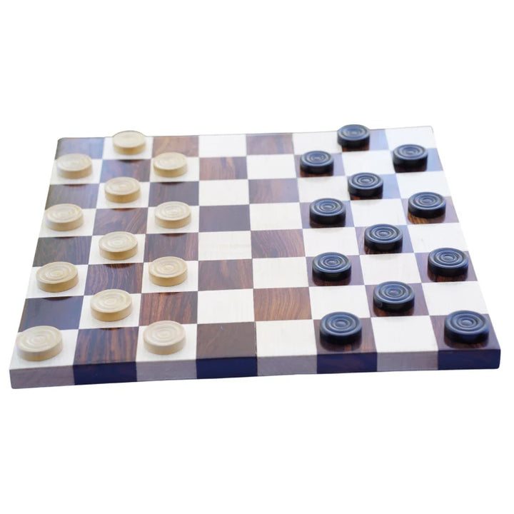 Wooden Checkers / Draught Set in Stained Dyed Boxwood & Natural Box wood - 30mm - Chess'n'Boards