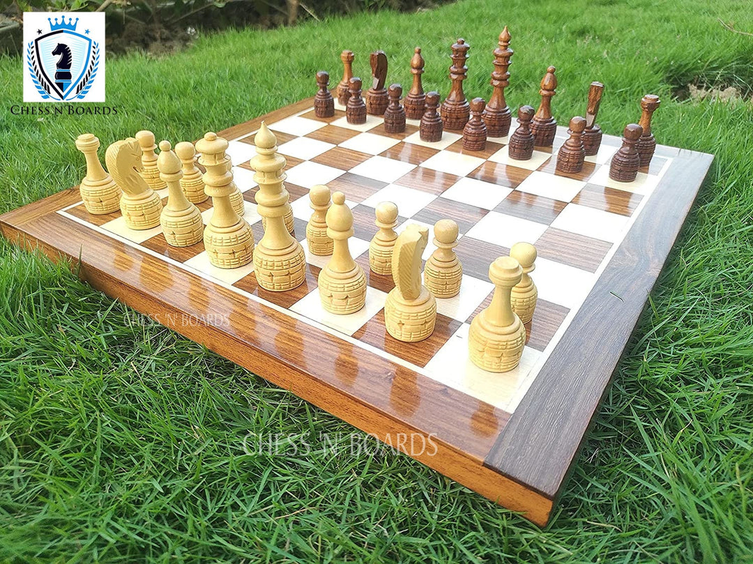 Professional Rose Wood Chess Set with 32 International Royal Carving Chess Pieces 16" x 16" Inches Best - Chess'n'Boards