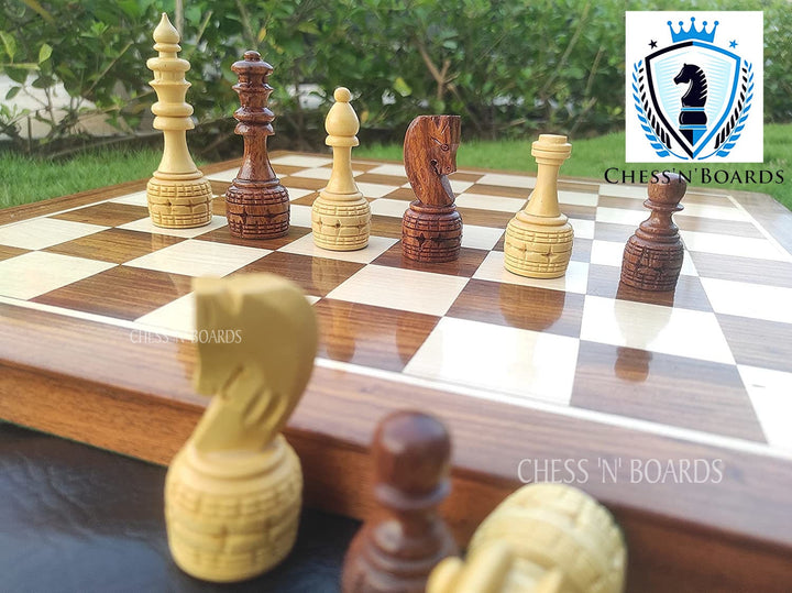 Professional Rose Wood Chess Set with 32 International Royal Carving Chess Pieces 16" x 16" Inches Best - Chess'n'Boards