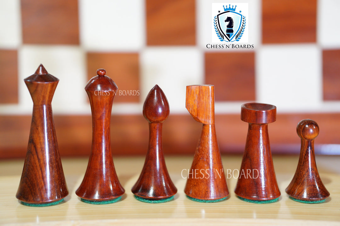 Reproduced Hermann Ohme Minimalist Style, Budrosewood Chess Pieces - Chess'n'Boards