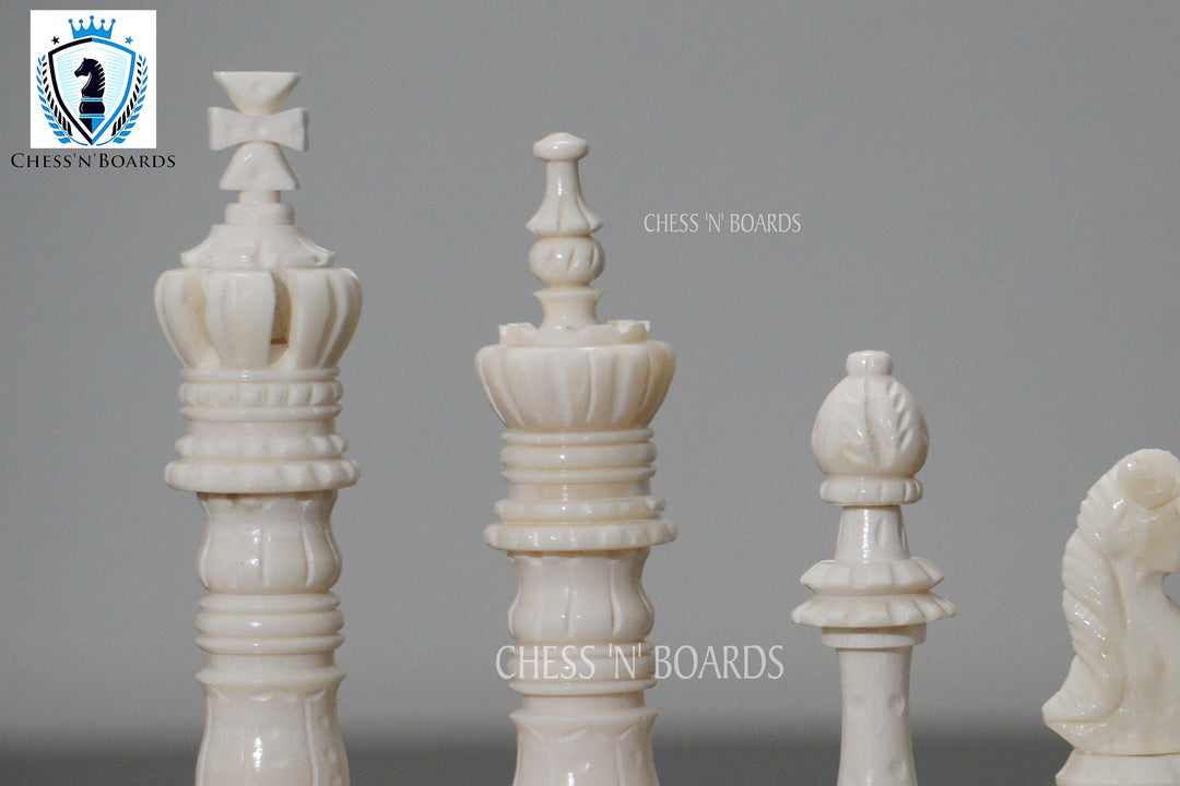 4.1″ New English Hand Carved Camel Bone Chess Pieces Set-Black