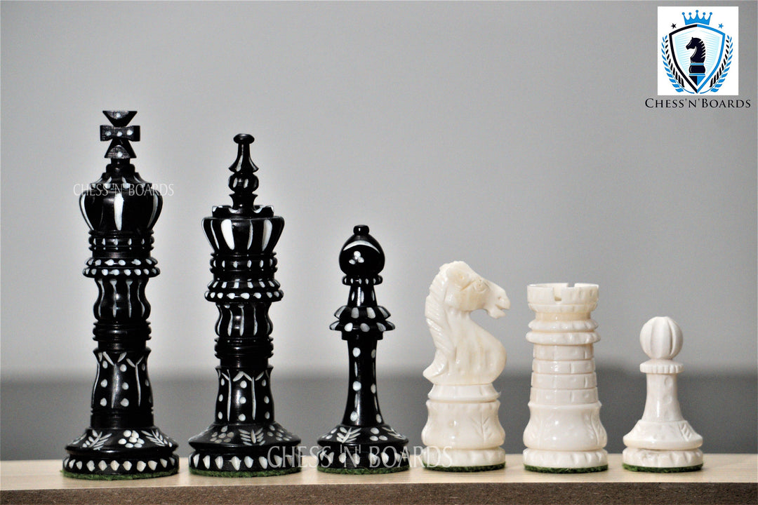 Unique Artistic Hand Carved King Cross Series Camel Bone Chess Pieces 4" King - Chess'n'Boards