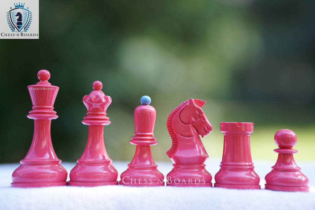 1950 Dubrovnik Bobby Fischer Reproduced Chess Pieces in Blue-Pink - Chess'n'Boards