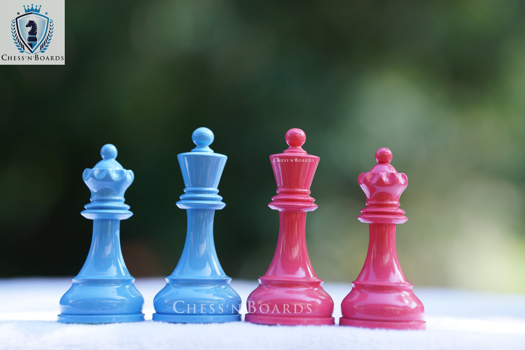 1950 Dubrovnik Bobby Fischer Reproduced Chess Pieces in Blue-Pink - Chess'n'Boards