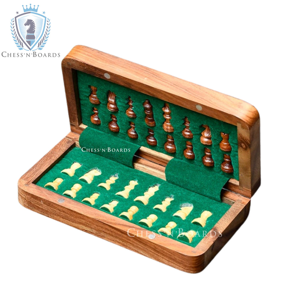 Magnetic Chess Set Travel Series Folding Handmade Sheesham & Boxwood Portable Chess Set | Chess for Kids - Chess'n'Boards