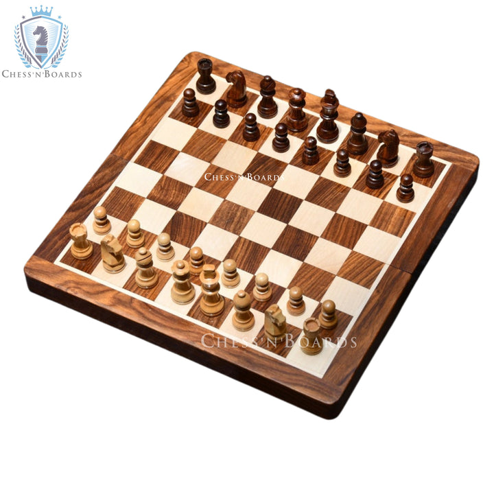 14" Traveling Magnetic Staunton Style Chess board Set with Storage - Chess'n'Boards