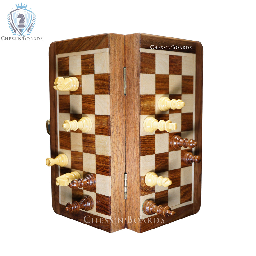 14" Traveling Magnetic Staunton Style Chess board Set with Storage - Chess'n'Boards