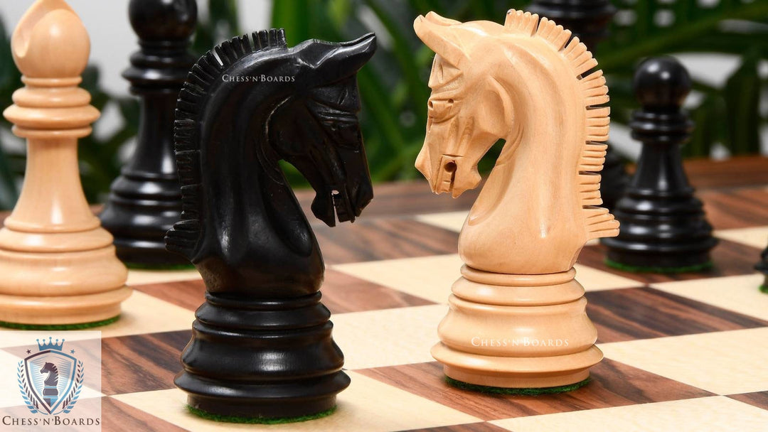 The Imperial Weighted Chess Pieces in Ebony and Boxwood - 3.8" King - Chess'n'Boards