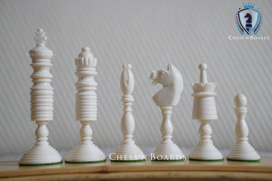 Antique Pre-Staunton English Camelbone Chess Pieces Only Set 4.6" King - Chess'n'Boards