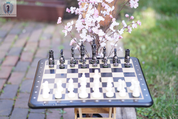 Combo Chess Set Hand Carved King Cross Staunton in Camel Bone Chess Set King 4" - Chess'n'Boards