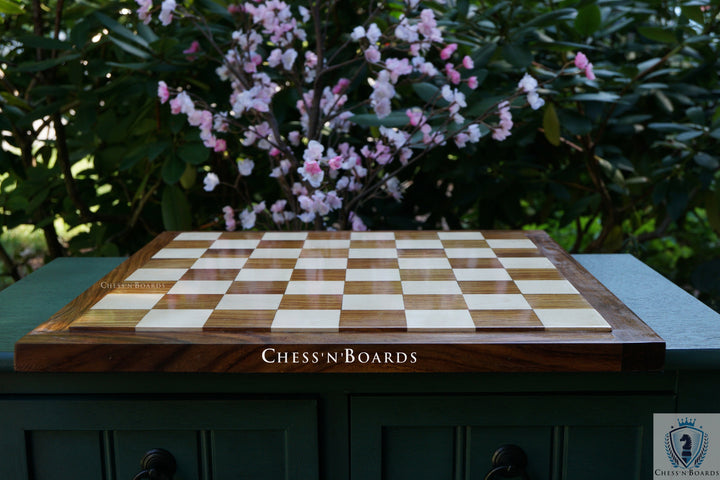End Grain Finish, 16" Sheesham/ Golden Rosewood Chess Board | Flat Felted Chess Board - Chess'n'Boards