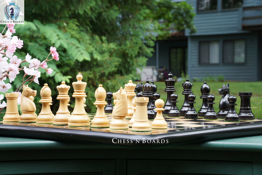 Combo Chess Set | 1920 German Collectors Reproduced Chess Pieces with 19" Ebony Board - Chess'n'Boards