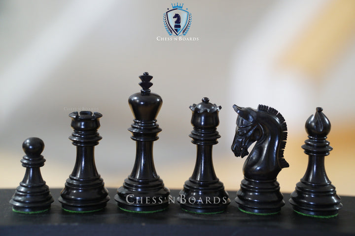 The Imperial Weighted Chess Pieces in Ebony and Boxwood - 3.8" King - Chess'n'Boards