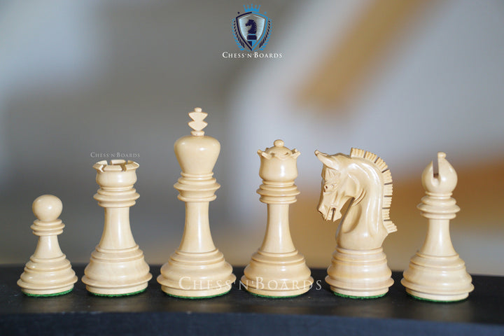 The Imperial Weighted Chess Pieces in Ebony and Boxwood - 3.8" King - Chess'n'Boards