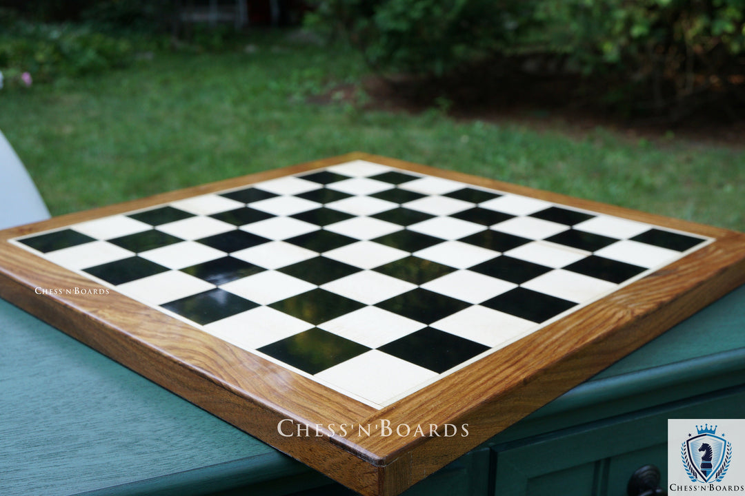 Ebony Wood Chess Board | Bottom Felted Solid Ebony wood Square with Golden Rosewood Border - Chess'n'Boards