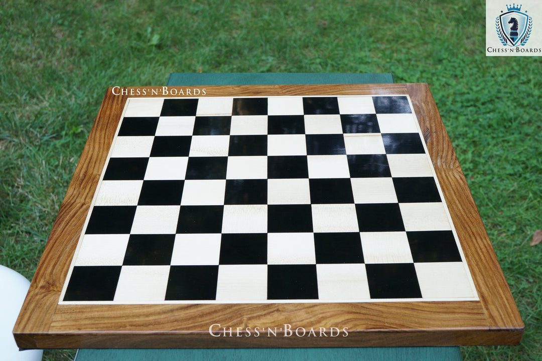 Ebony Wood Chess Board | Bottom Felted Solid Ebony wood Square with Golden Rosewood Border - Chess'n'Boards