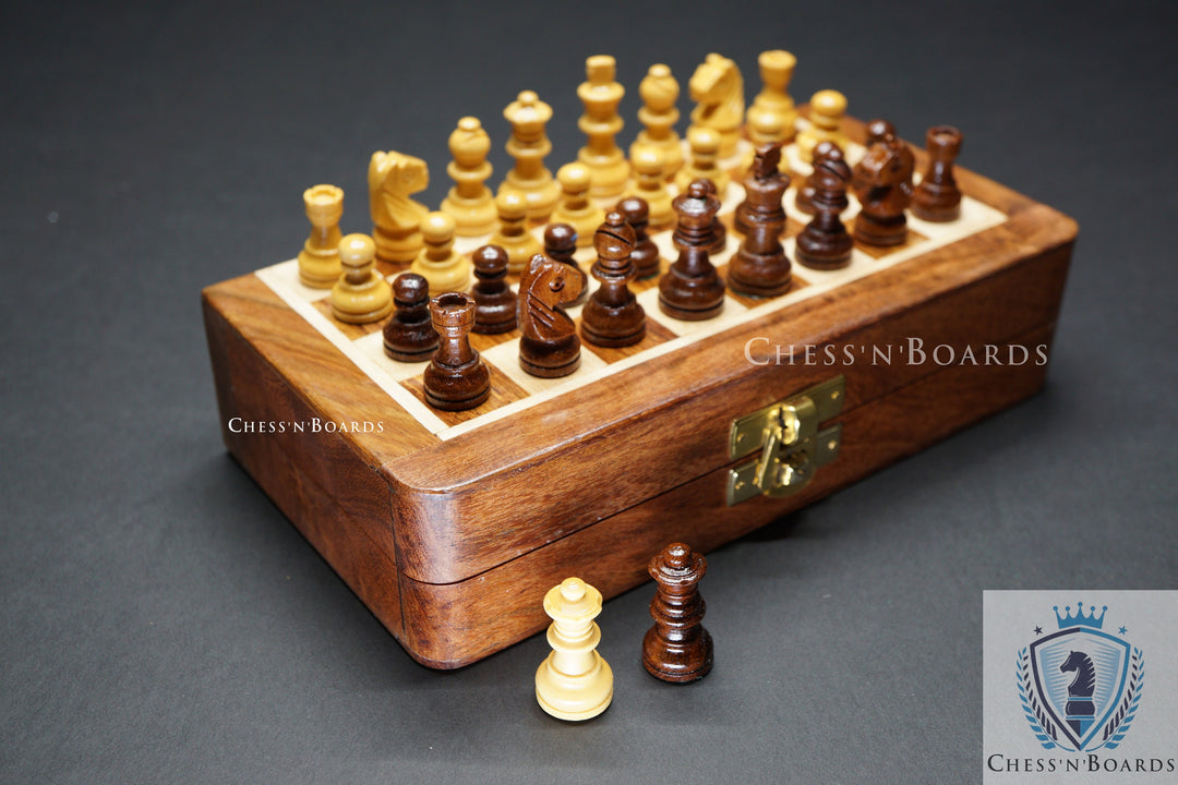 10" Folding Magnetic Travel Chess Set made of Golden Rosewood - Chess'n'Boards