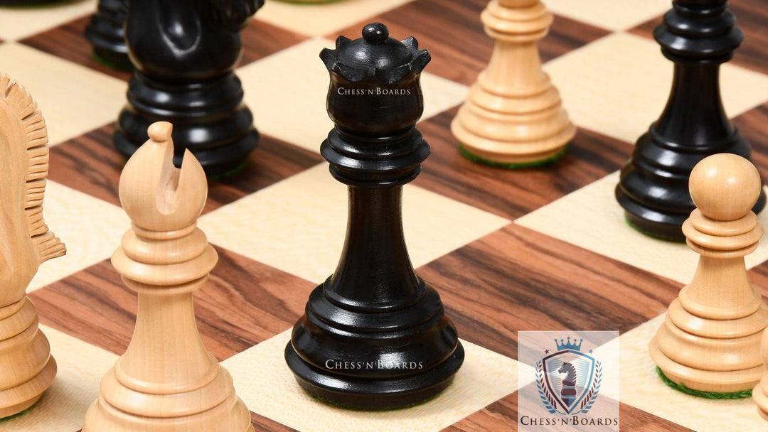 The Imperial Weighted Chess Pieces in Ebony and Boxwood - 3.8" King - Chess'n'Boards