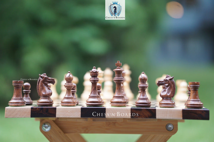 Combo Chess Set Double-sided Modern Walnut Board & Tournament Series Staunton Style Chess Pieces - Chess'n'Boards