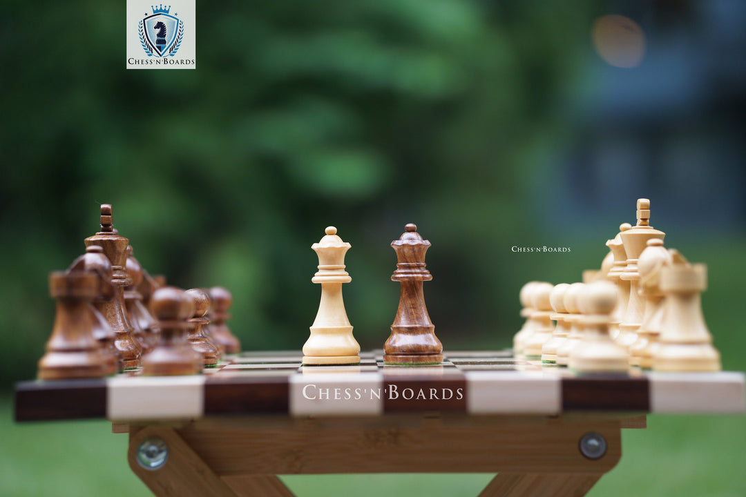 Combo Chess Set | Tournament Series Staunton Style German Knight Chess Pieces with Walnut Board - Chess'n'Boards