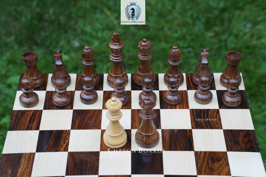 Combo Chess Set | Tournament Series Staunton Style German Knight Chess Pieces with Walnut Board - Chess'n'Boards