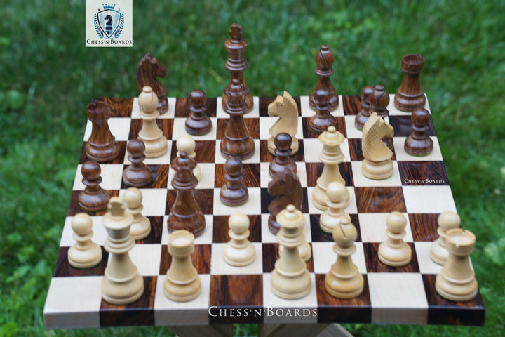 Combo Chess Set | Tournament Series Staunton Style German Knight Chess Pieces with Walnut Board - Chess'n'Boards