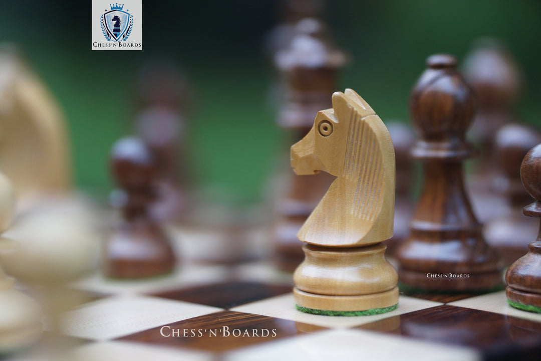 Combo Chess Set | Tournament Series Staunton Style German Knight Chess Pieces with Walnut Board - Chess'n'Boards